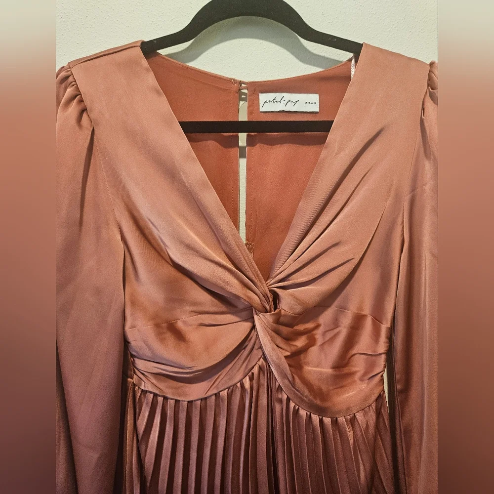 Petal & Pup Noelle Twist Front Pleated Midi Dress Xs - Picture 3 of 8
